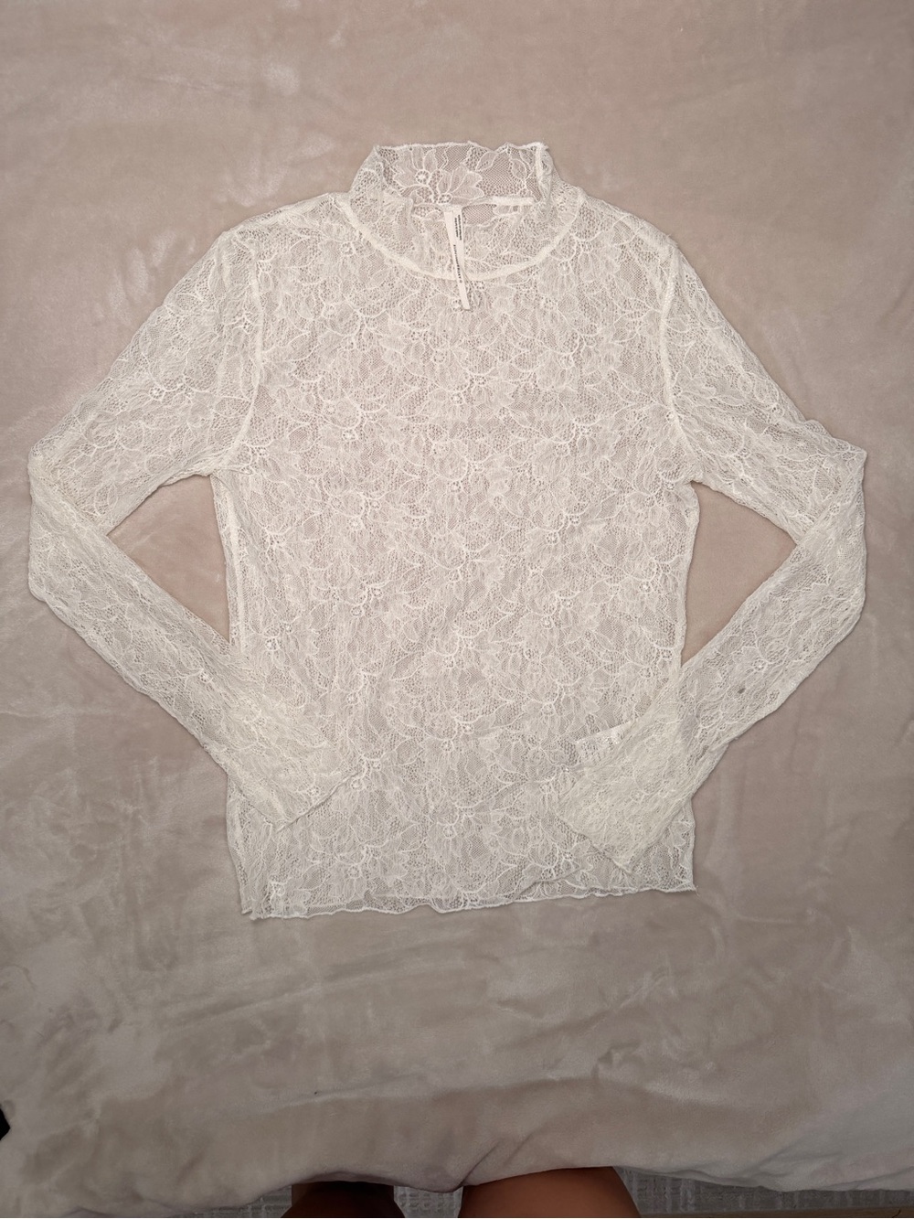 Anthropologie Ivory Lace Long-Sleeve Mock Neck Tee Medium